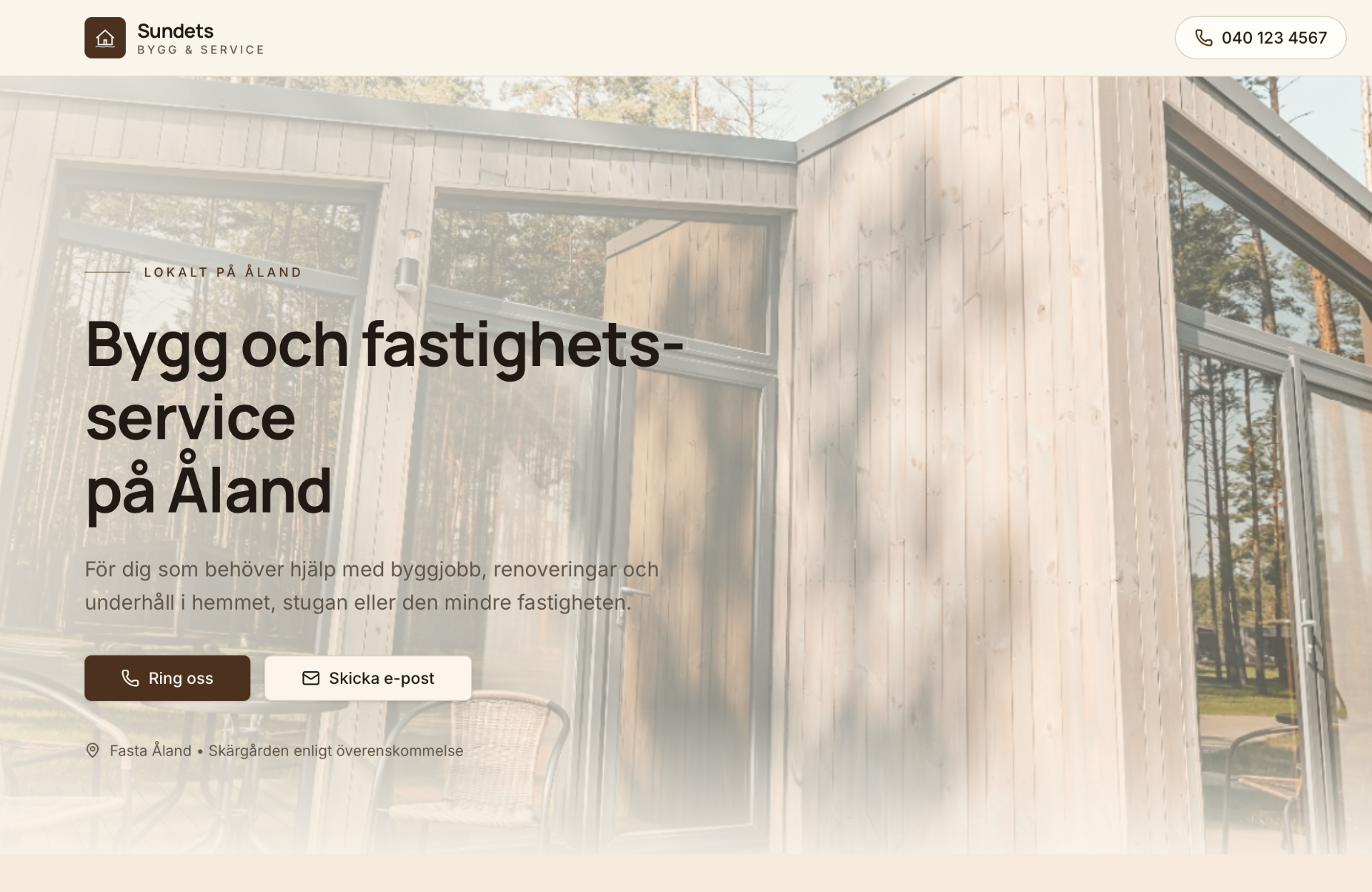 Förhandsvisning av demosidan för Sundets Bygg & Service – en exempelhemsida byggd som Digital Start.